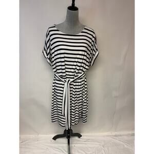 Chaps Dress Womens Size XXL Mini Nautical Coastal Sailor Stripes Black & white